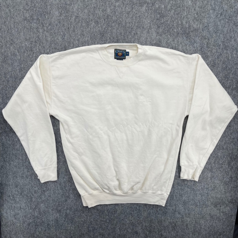 Chaps Ralph Lauren Sweatshirt Mens Medium Crewneck Cream Off White Vintage